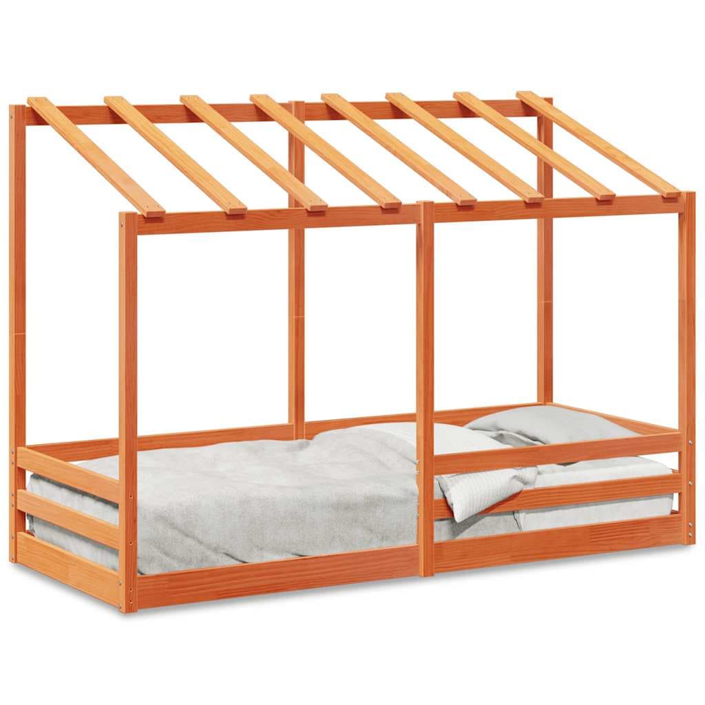 vidaXL Cama infantil com telhado 75x190 cm pinho maciço castanho-mel