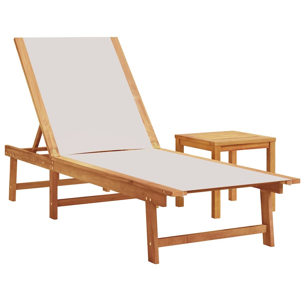 vidaXL Espreguiçadeira com Mesa Acácia Maciça e Textilene Cinzento - 3540159685