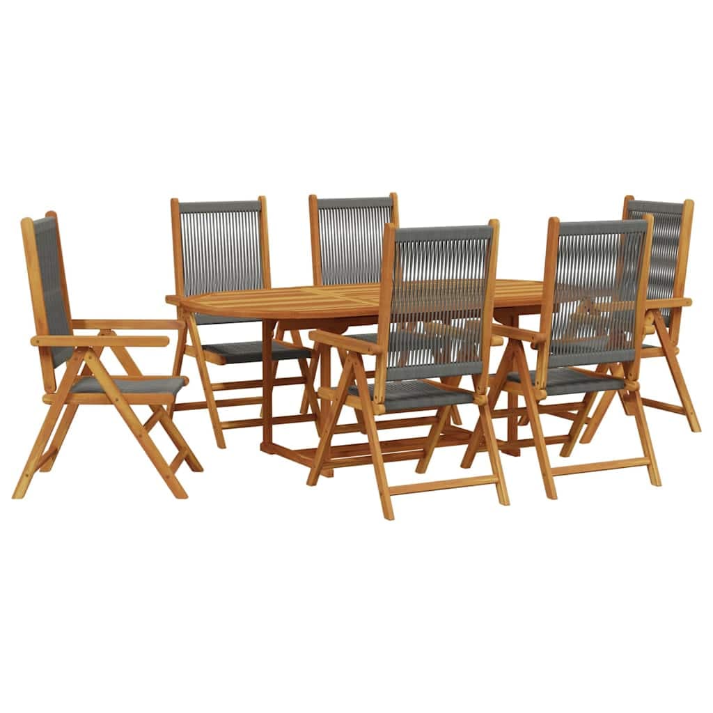 vidaXL 7 pcs conj. jantar p/ jardim polipropileno/madeira maciça cinza