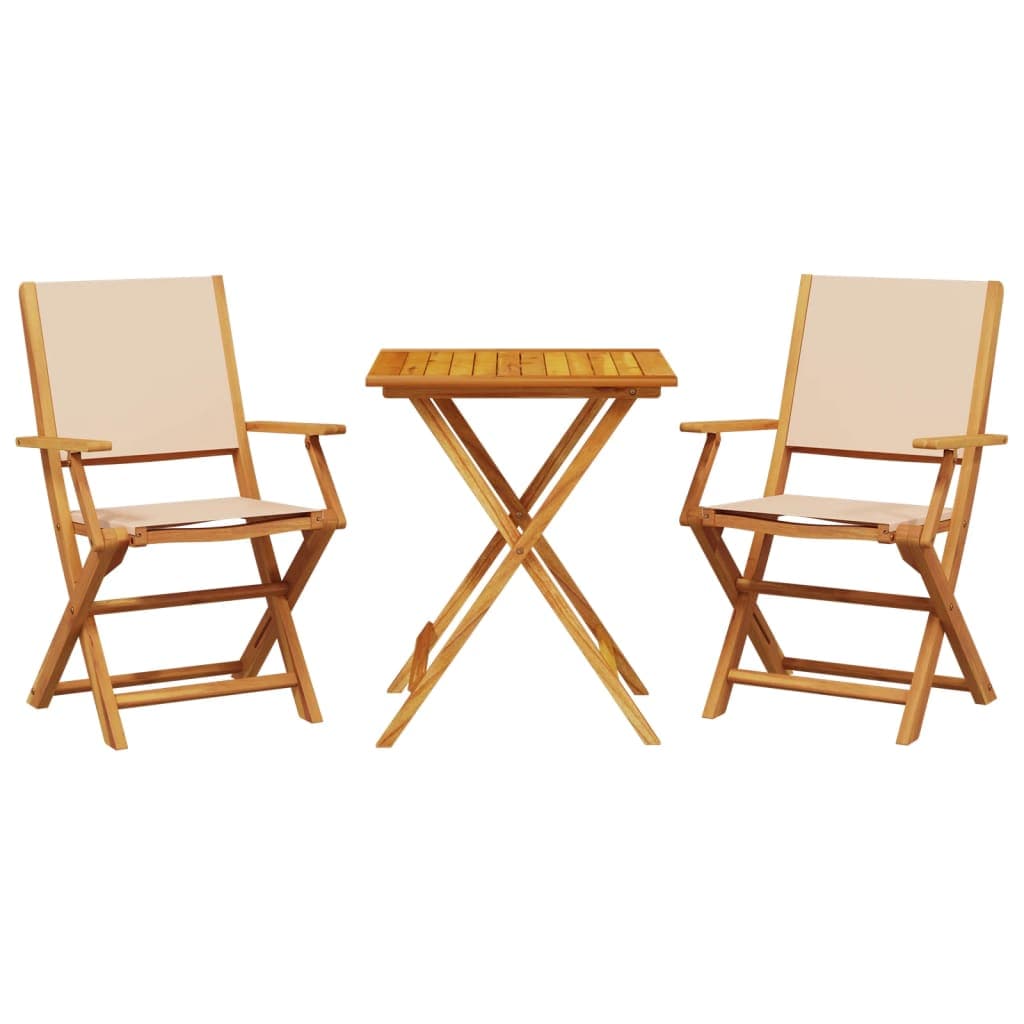 vidaXL 3 Peças Conjunto de Bistrô Tecido e Madeira Maciça Bege - 4134292314