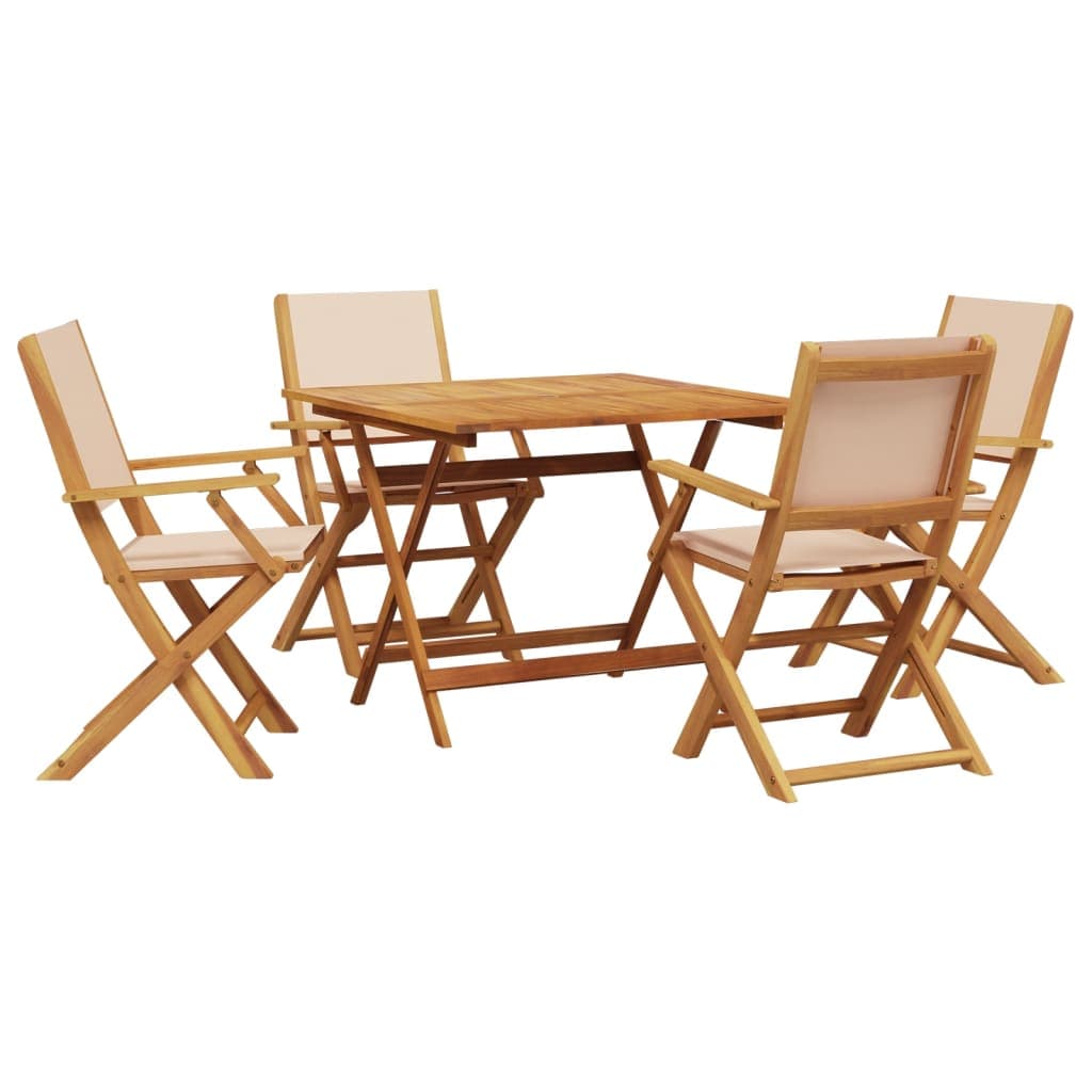 vidaXL 5 pcs conj. jantar p/ jardim tecido/madeira maciça bege