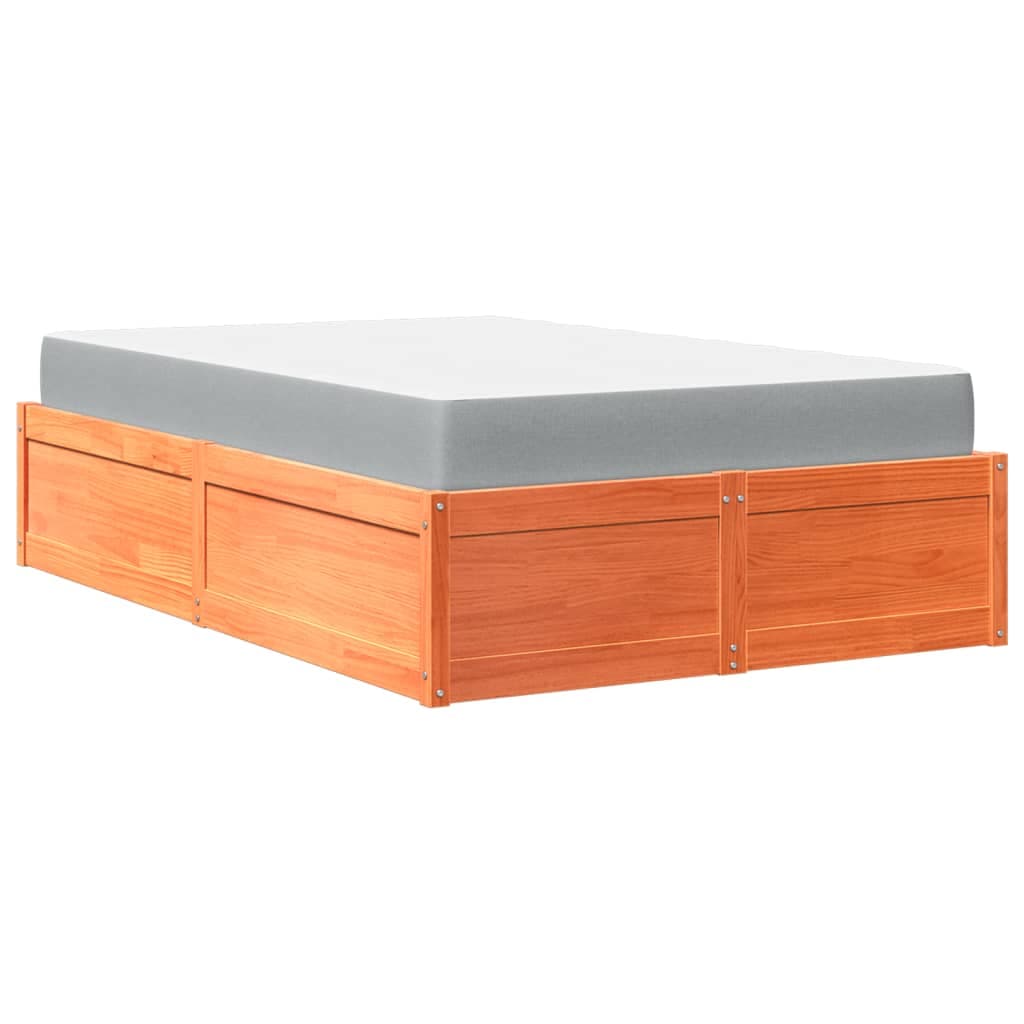 vidaXL Cama com colchão 120x190 cm pinho maciço castanho-mel
