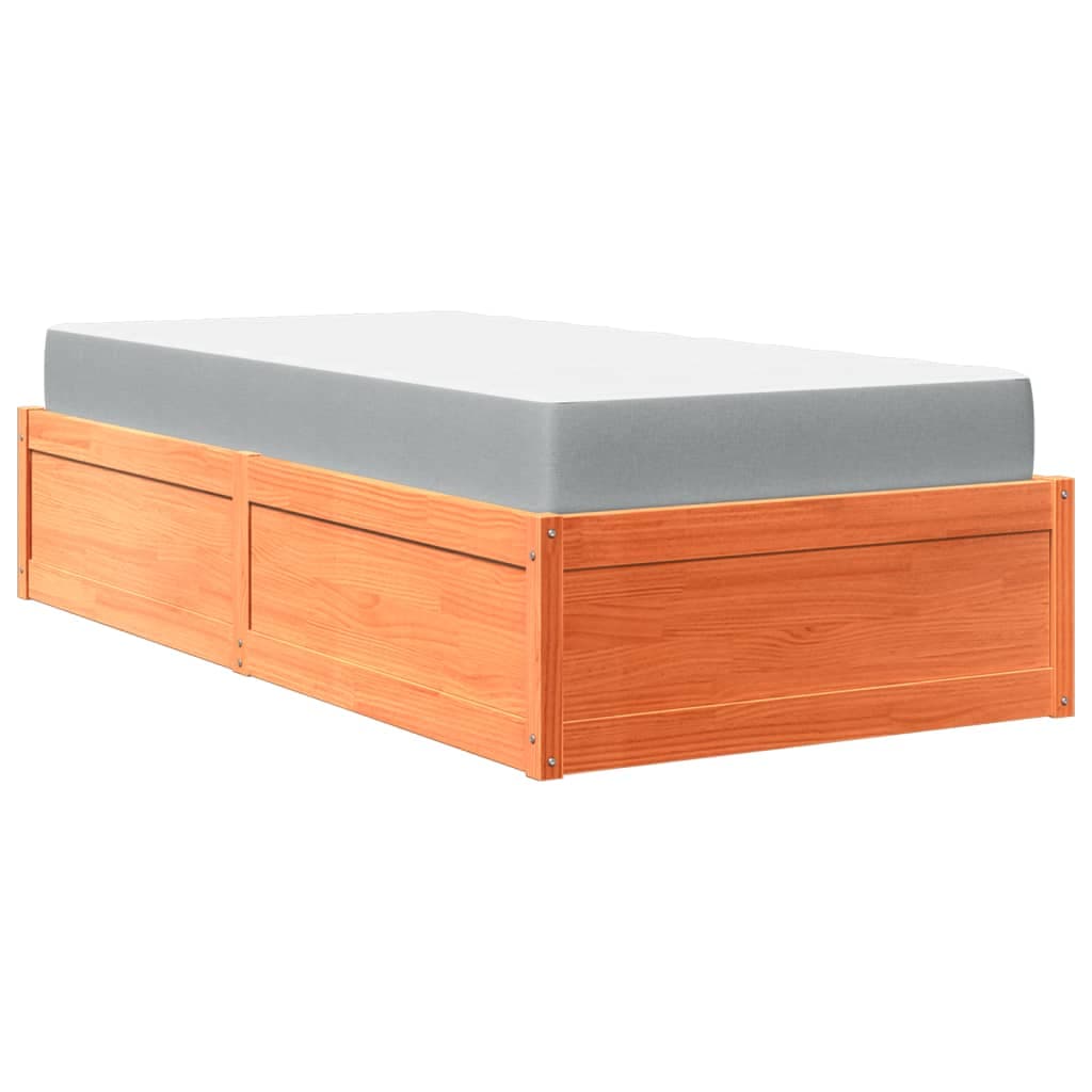 vidaXL Cama com colchão 90x190 cm pinho maciço castanho-mel