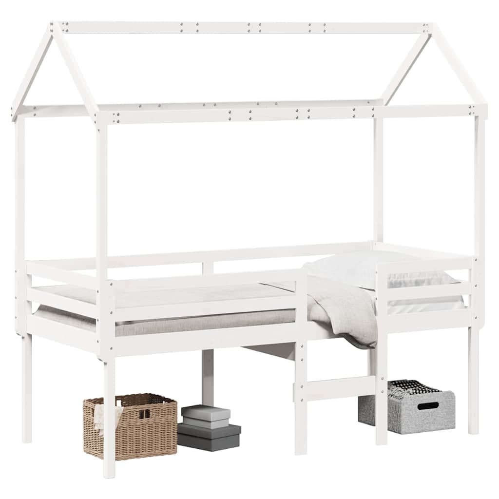 vidaXL Cama Alta com Telhado 90x190 cm Pinho Maciço Branco - 3622122891