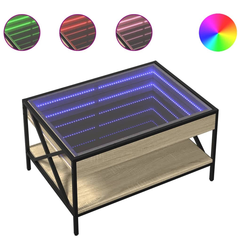 vidaXL Mesa de centro luzes LED Infinity 70x50x38 cm carvalho sonoma