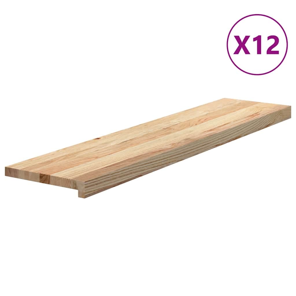 vidaXL Tapetes de escada 12 pcs 110x25x2cm carvalho maciço não tratado