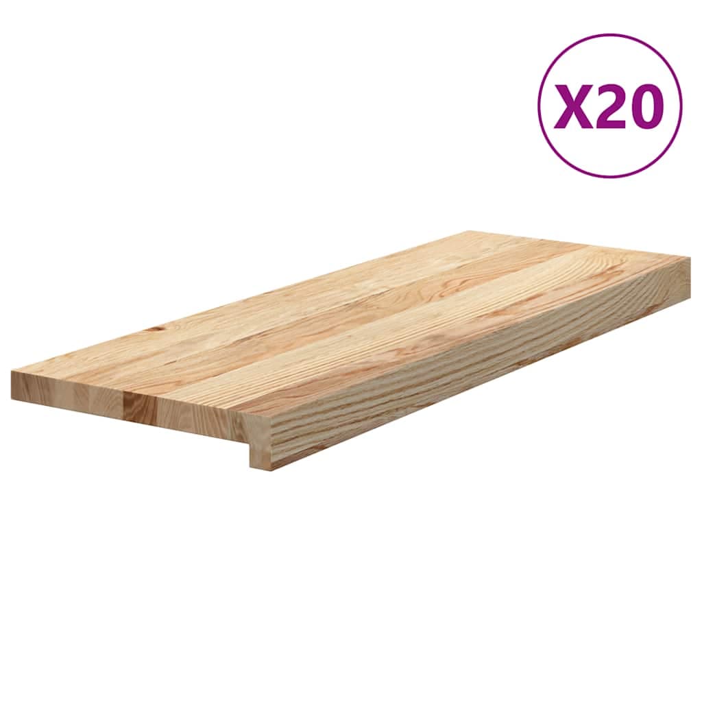vidaXL Tapetes de escada 20 pcs 70x25x2 cm carvalho maciço não tratado