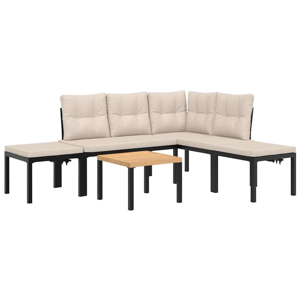vidaXL 5 pcs sofás de jardim com almofadões aço revestido a pó preto