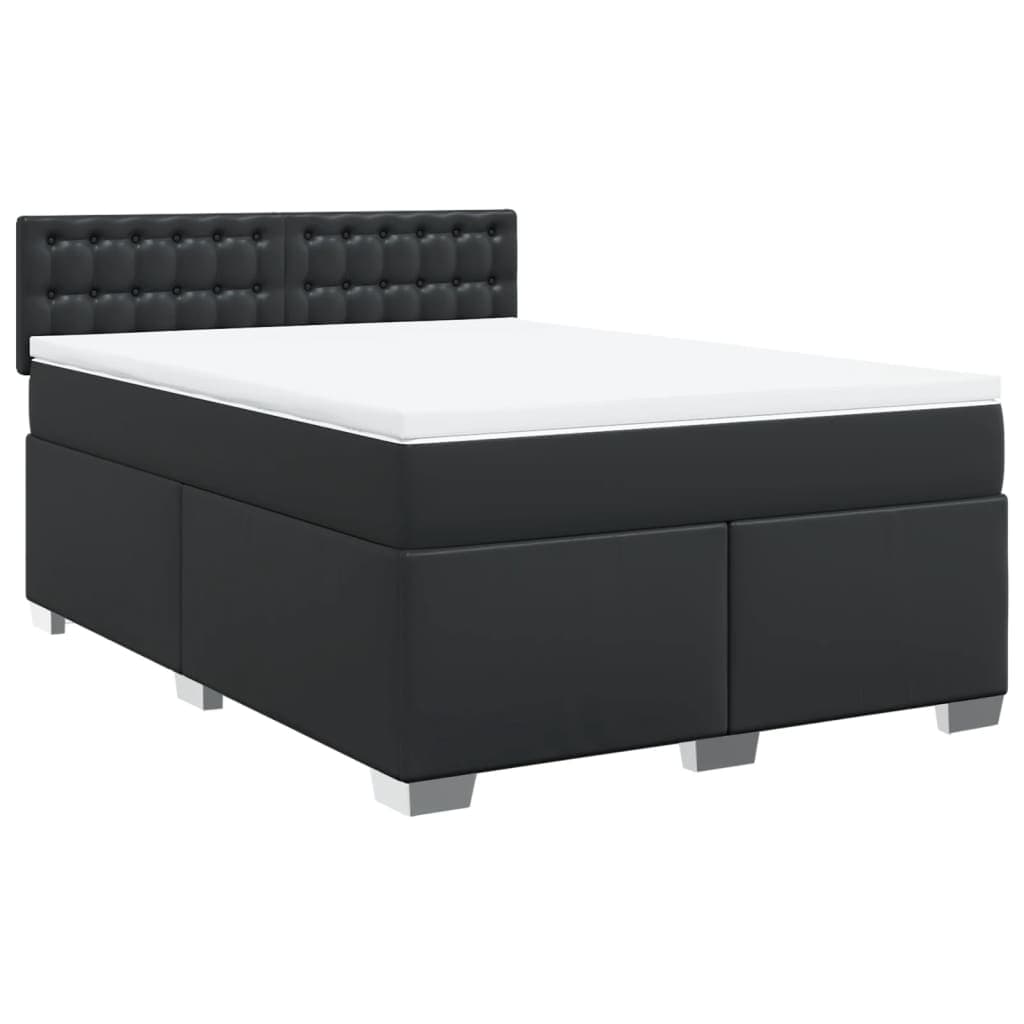 vidaXL Cama com molas/colchão 140x200 cm couro artificial preto