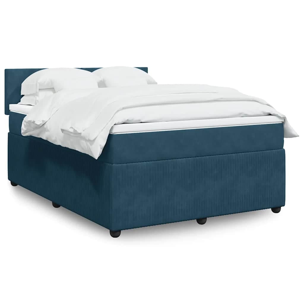 vidaXL Cama Boxspring com Colchão 140x190 cm Veludo Azul - 1935958147