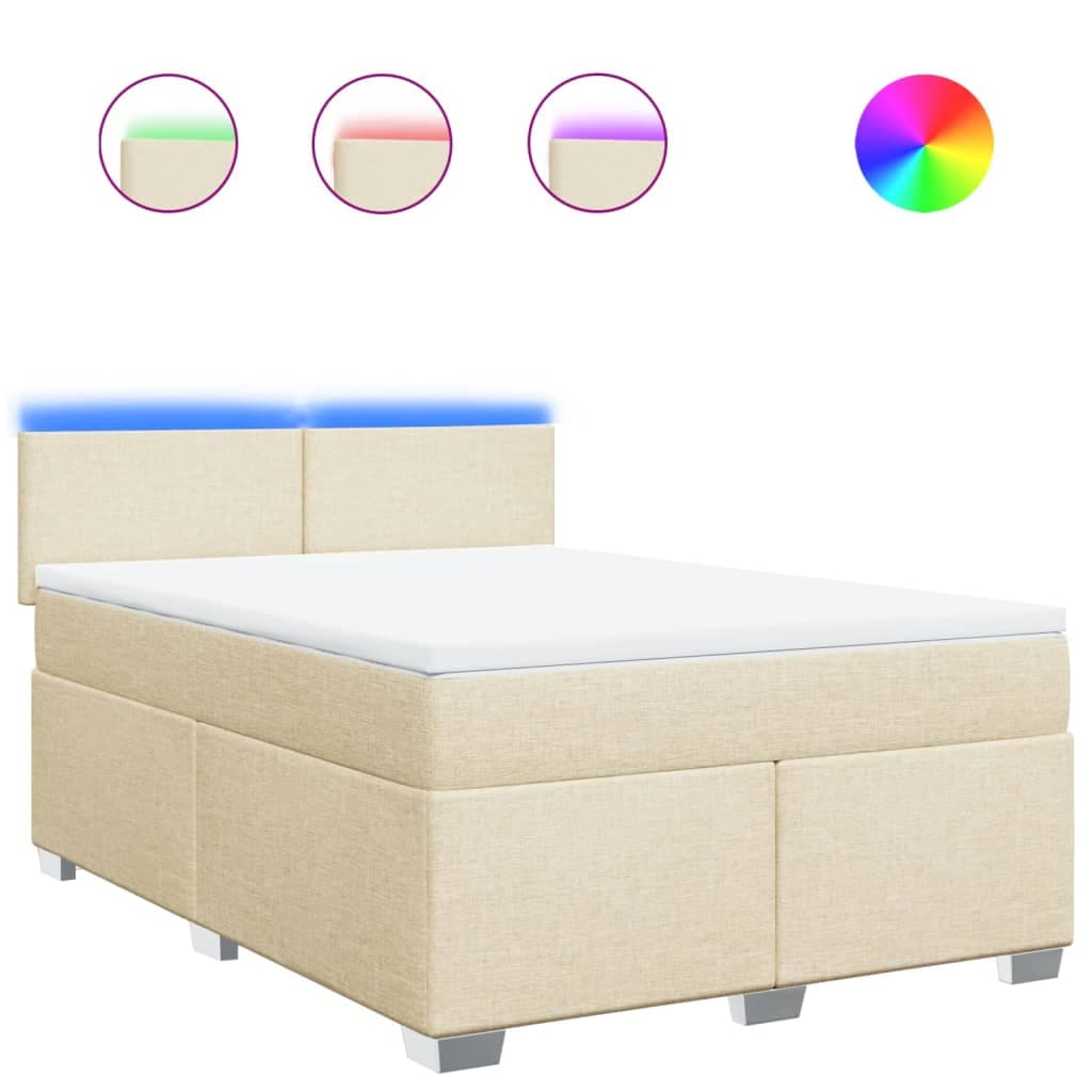 vidaXL Cama com molas/colchão 140x200 cm tecido cor creme