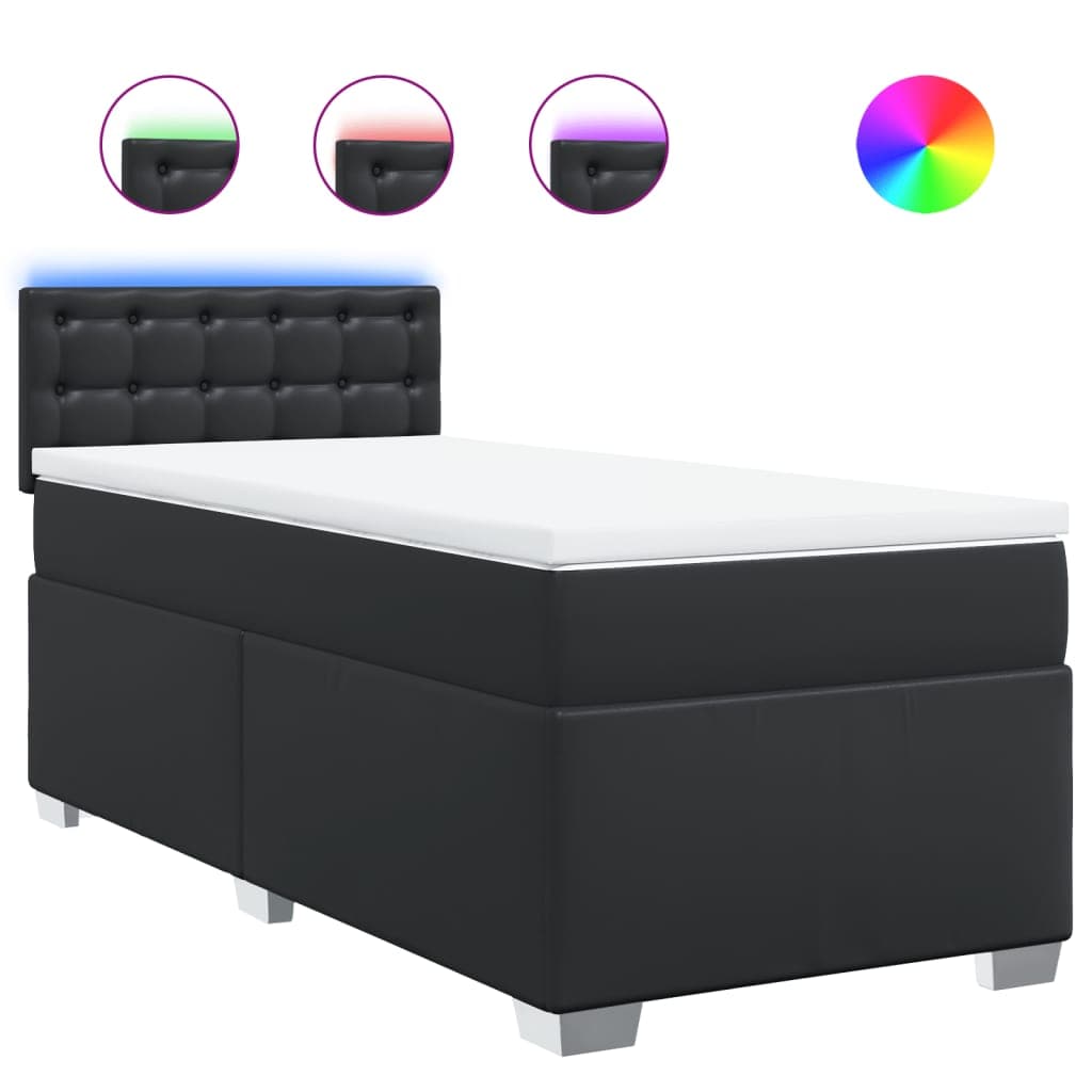 vidaXL Cama com Molas/colchão 90x200 cm Couro Artificial Preto - 3943643258
