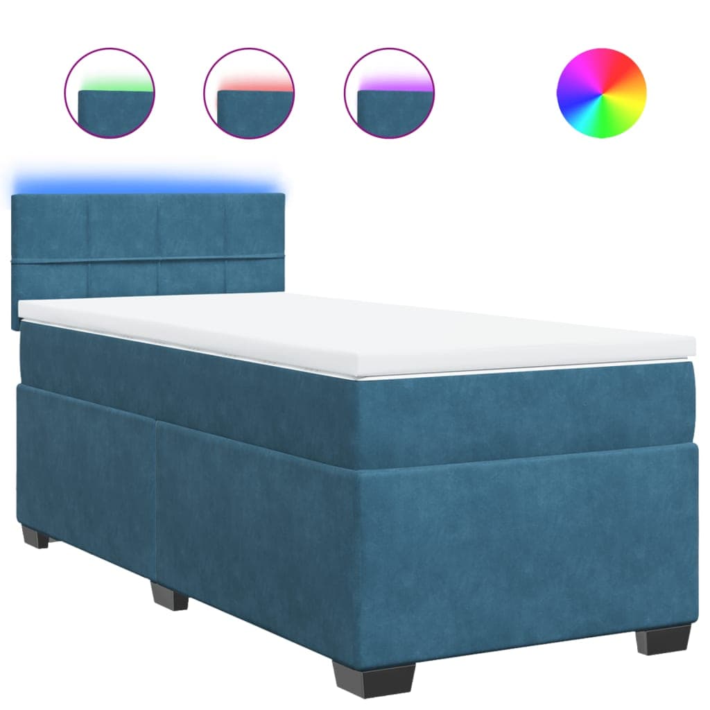vidaXL Cama Boxspring com Colchão 90x200 cm Veludo Azul - 922046947