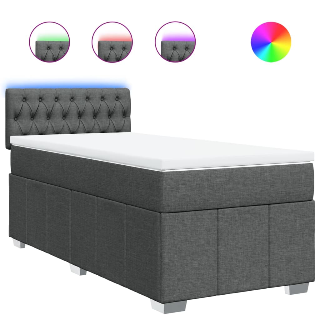 vidaXL Cama com molas/colchão 90x200 cm tecido cinzento-escuro