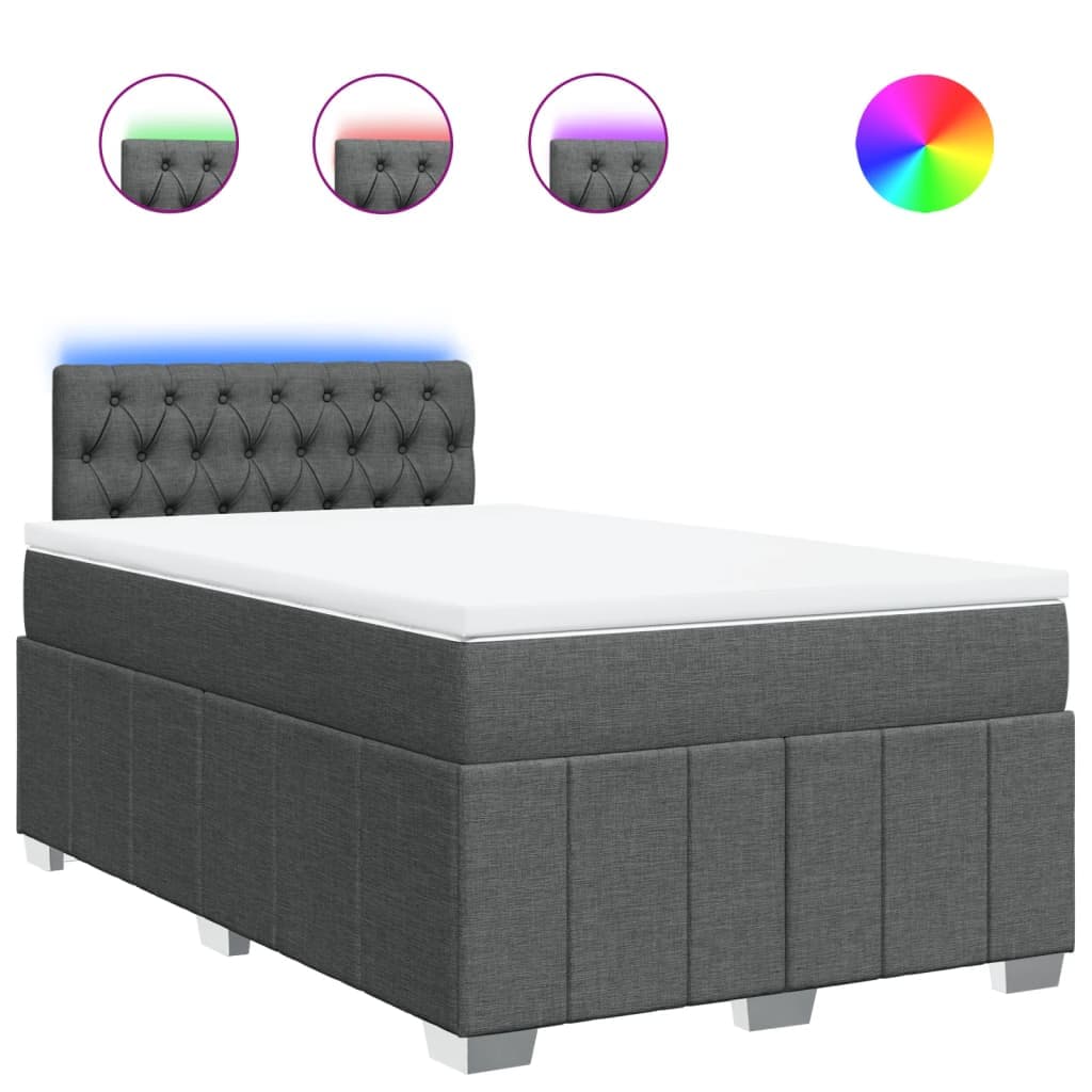 vidaXL Cama com Molas/colchão 120x200 cm Tecido Cinzento-escuro - 2901678397