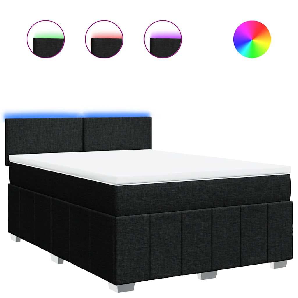 vidaXL Cama com Molas/colchão 140x200 cm Tecido Preto - 1881907902