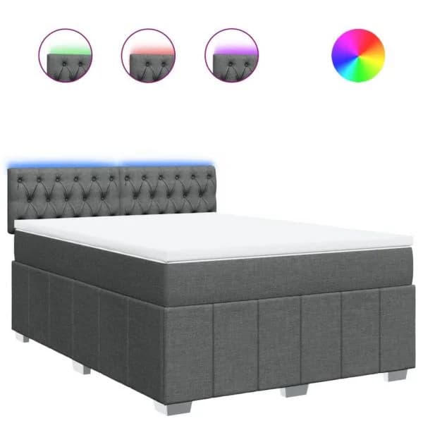 vidaXL Cama com Molas/colchão 140x200 cm Tecido Cinzento-escuro - 4186934894