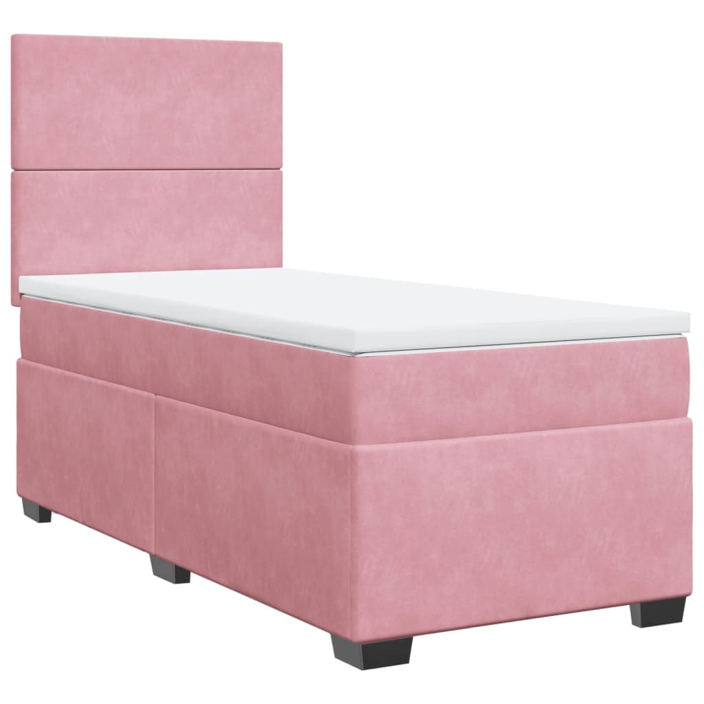 vidaXL Cama com molas/colchão 100x200 cm veludo rosa