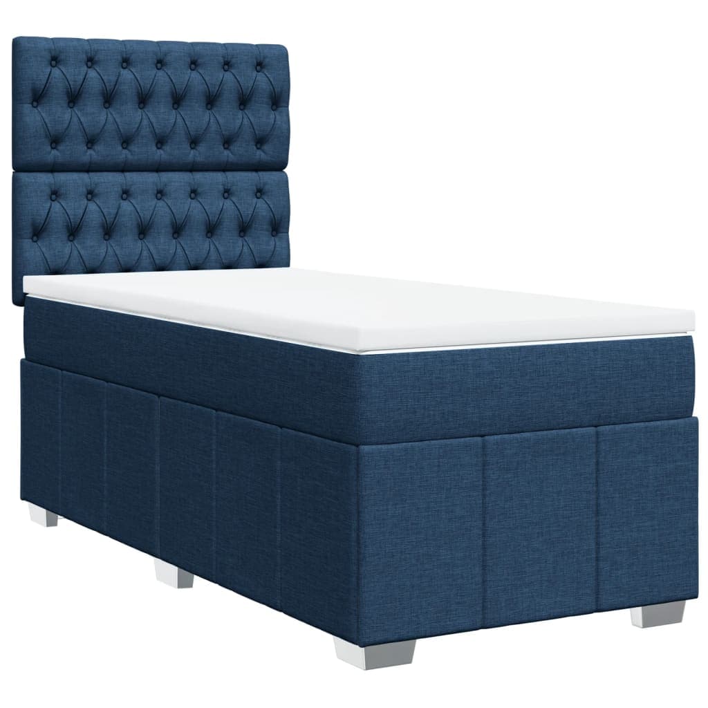 vidaXL Cama com molas/colchão 90x200 cm tecido azul