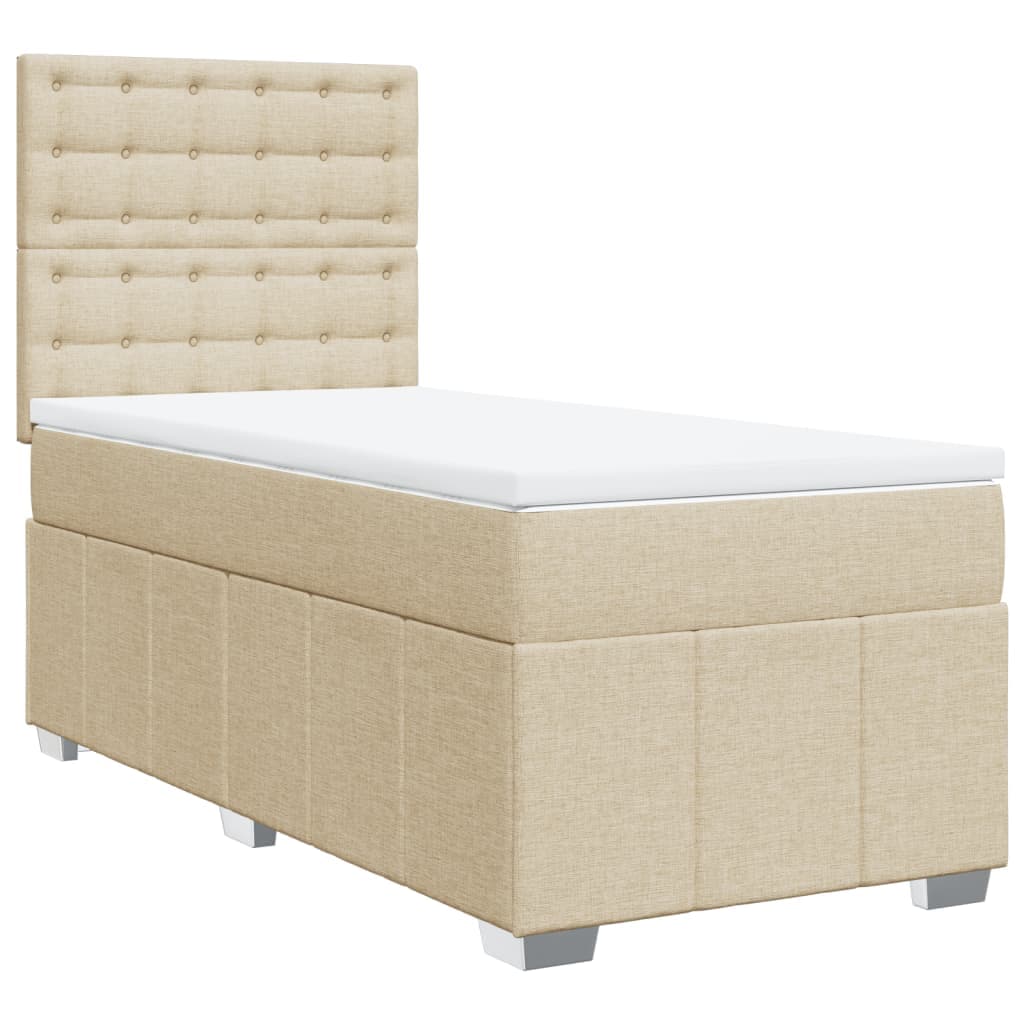 vidaXL Cama com Molas/colchão 100x200 cm Tecido Cor Creme - 1926349589