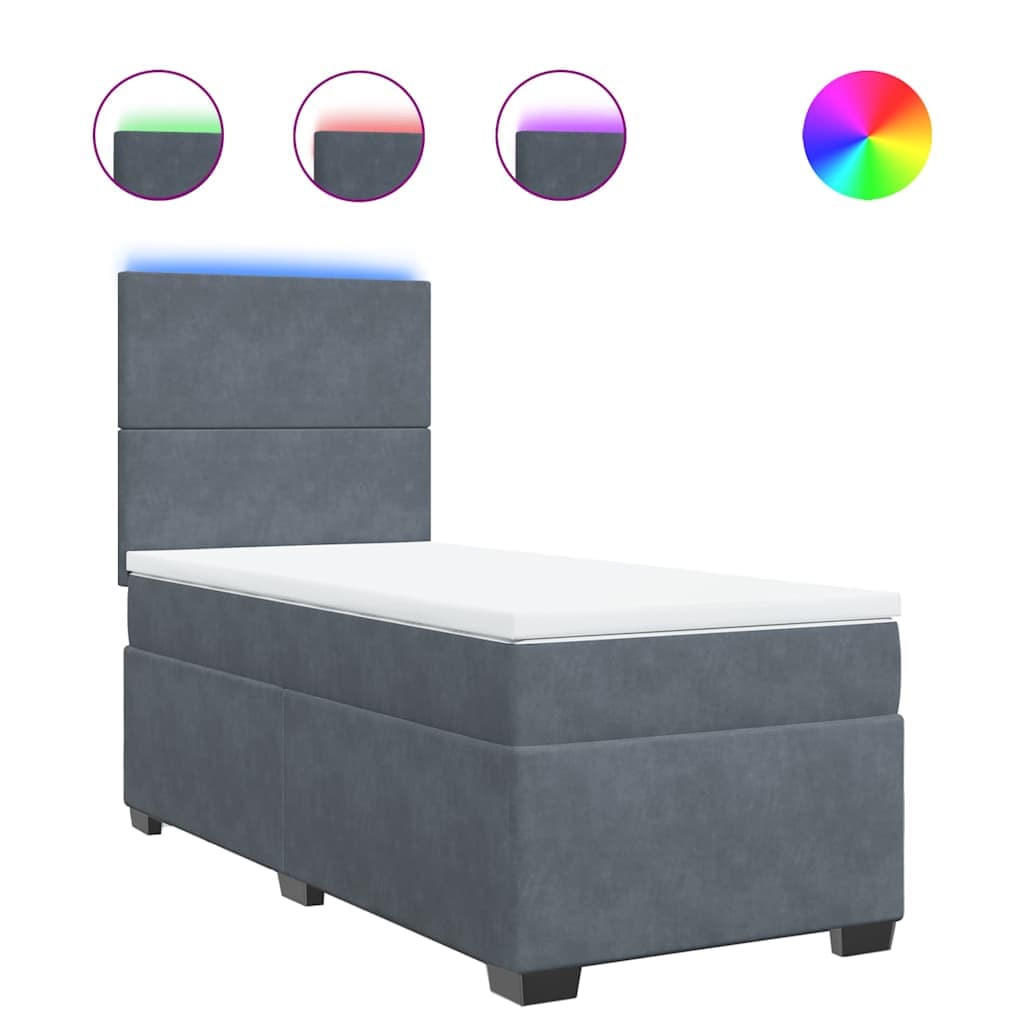 vidaXL Cama com molas/colchão 90x200 cm veludo cinza-escuro