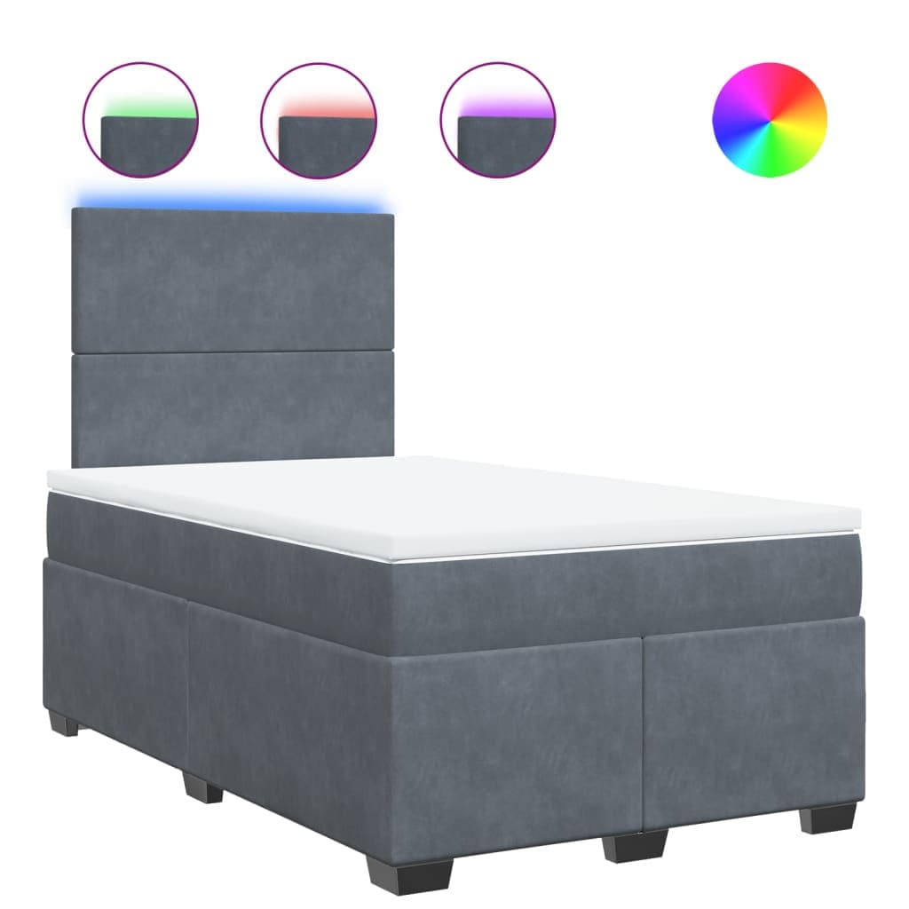 vidaXL Cama Boxspring com Colchão 120x200 cm Veludo Cinzento-escuro - 3522007901