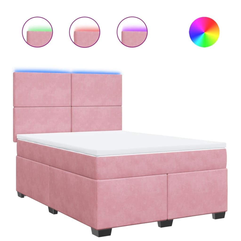 vidaXL Cama com molas/colchão 140x200 cm veludo rosa