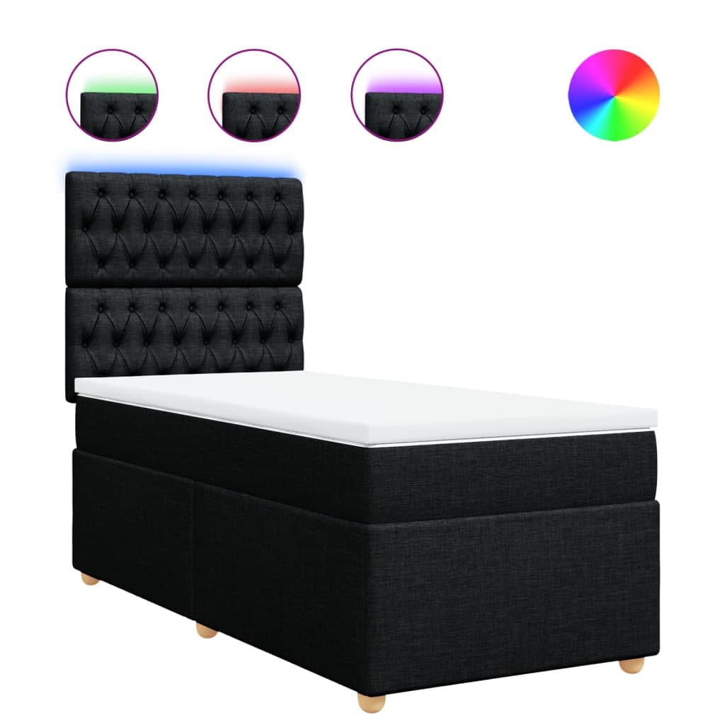vidaXL Cama com Molas/colchão 100x200 cm Tecido Preto - 130103525