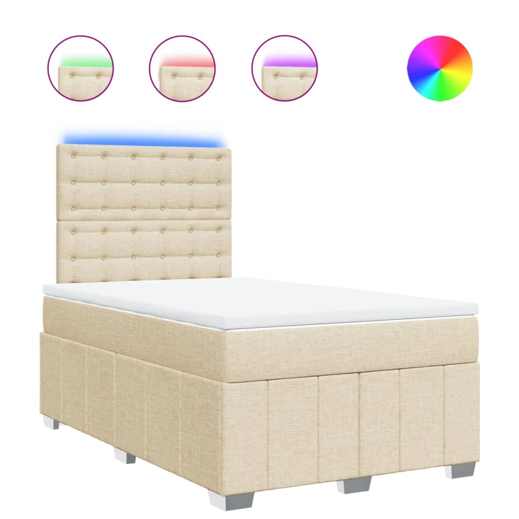 vidaXL Cama com molas/colchão 120x200 cm tecido cor creme