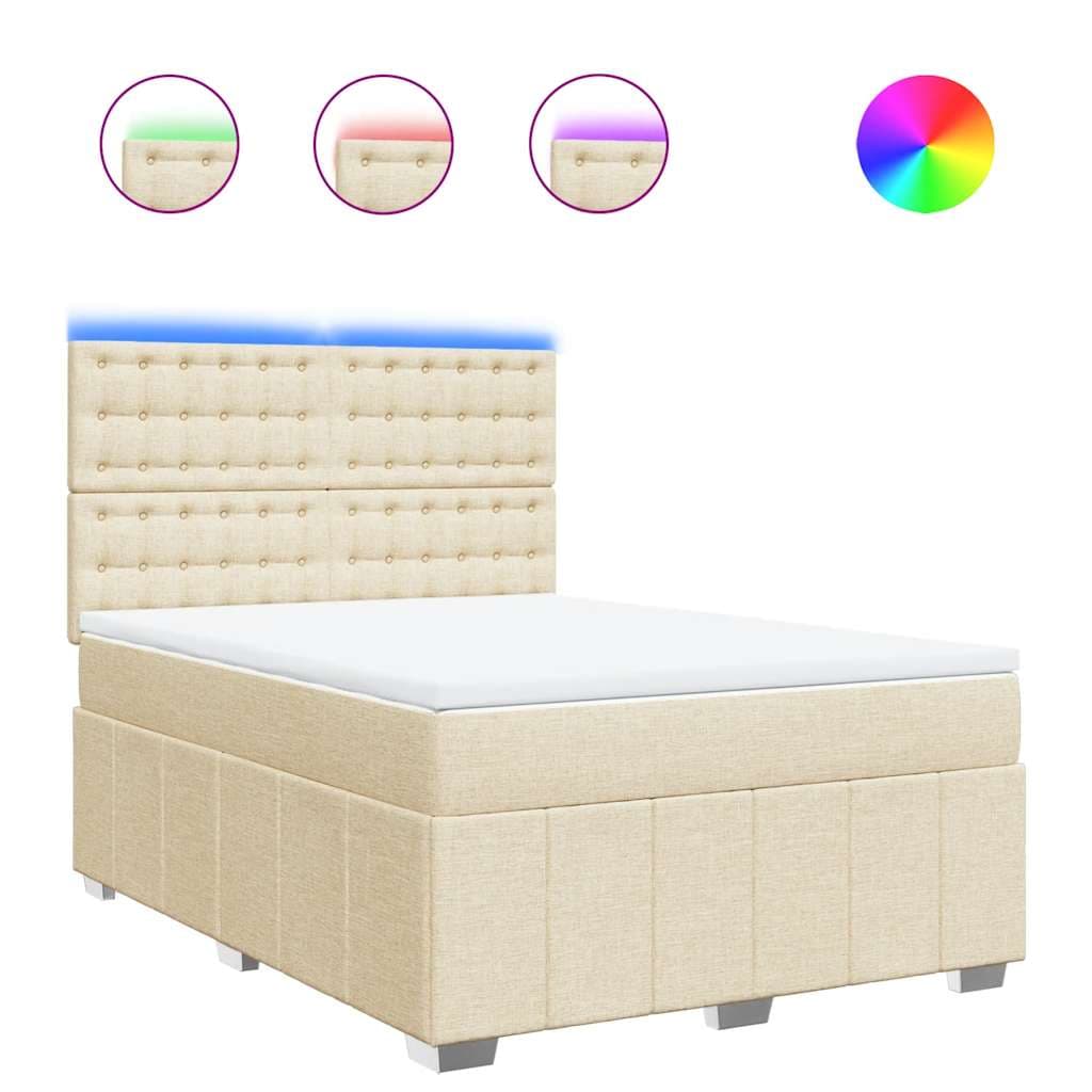 vidaXL Cama com molas/colchão 140x190 cm tecido cor creme