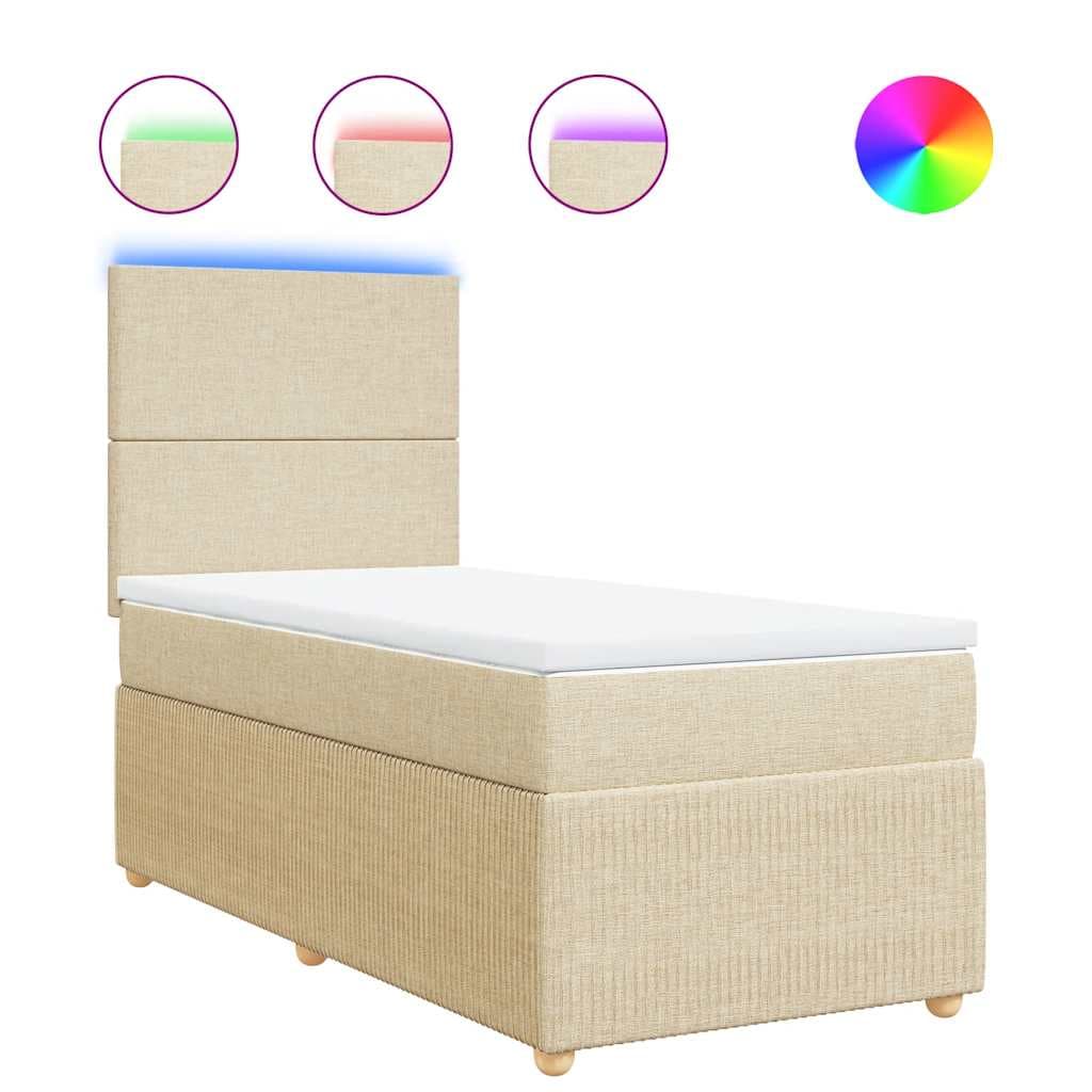 vidaXL Cama com molas/colchão 90x190 cm tecido cor creme