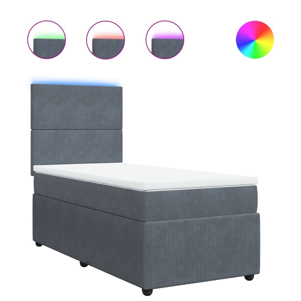 vidaXL Cama com molas/colchão 90x200 cm veludo cinza-escuro