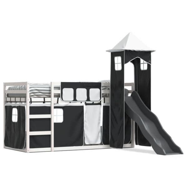 vidaXL Beliche com Escorrega e Cortinas 90x200 cm Branco e Preto - 112855791