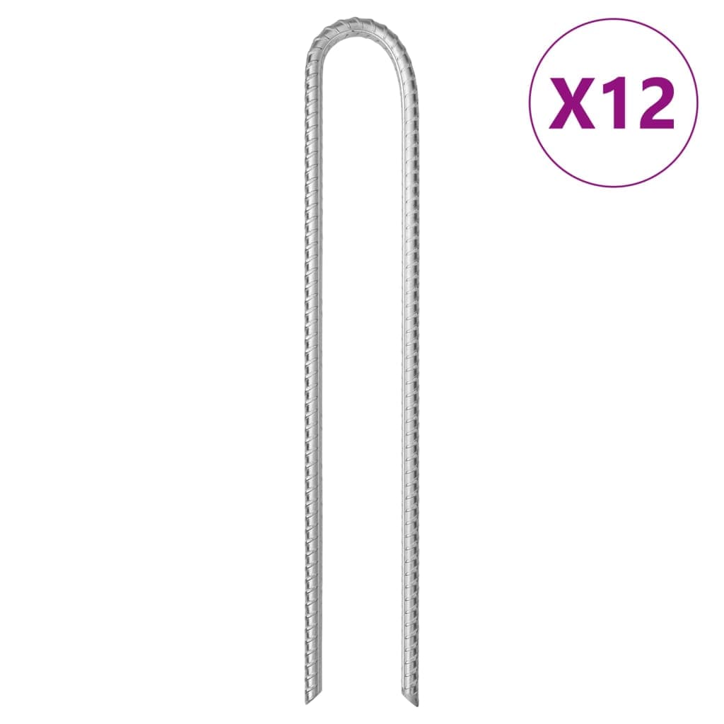 vidaXL Estacas p/ tenda 12 pcs forma de U 37 cm Ø10 mm aço galvanizado