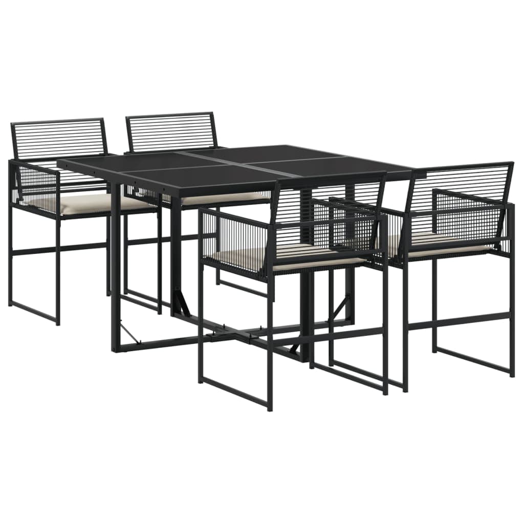 vidaXL 5 Peças Conjunto de Jantar para Jardim com Almofadões Vime Pe Preto - 716844512