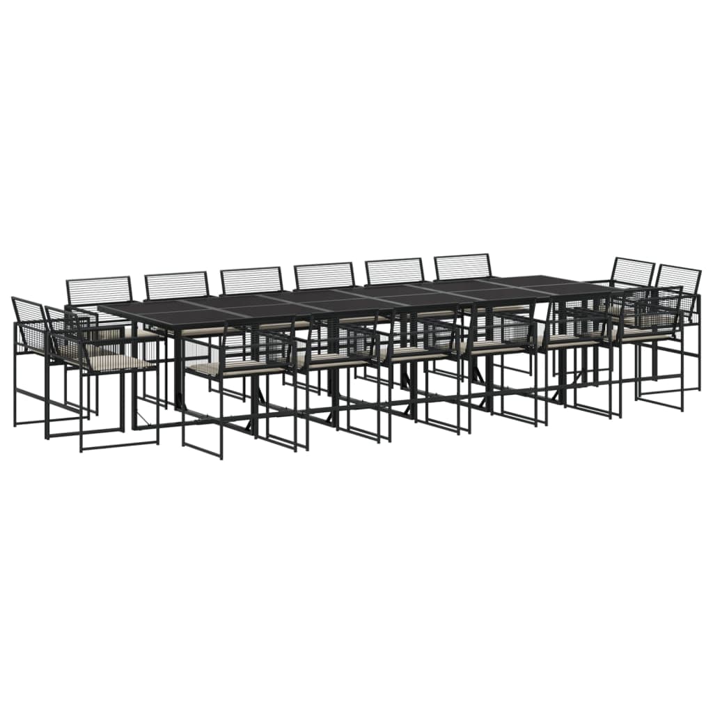 vidaXL 17 pcs conjunto de jantar p/ jardim c/ almofadões vime PE preto