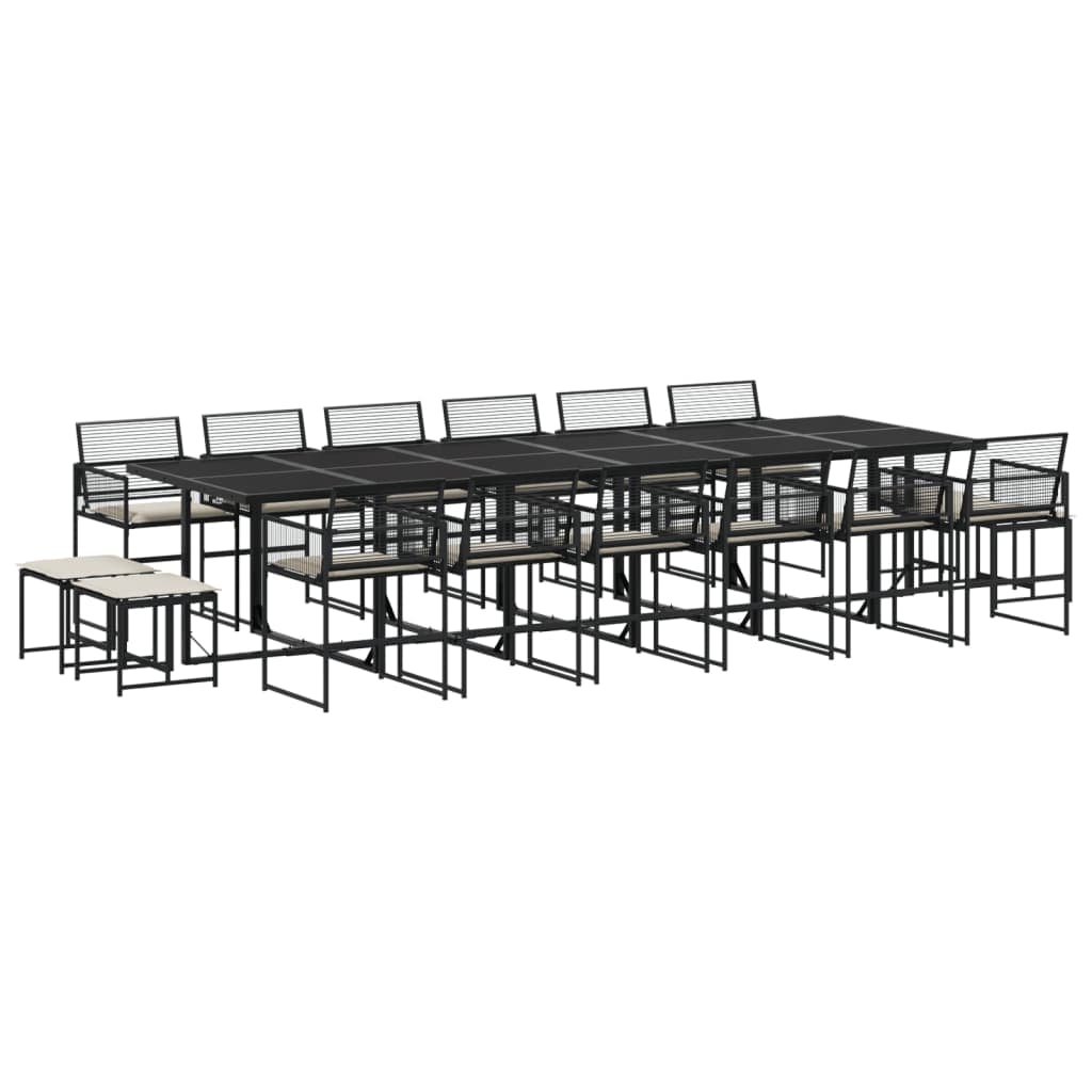vidaXL 17 pcs conjunto de jantar p/ jardim c/ almofadões vime PE preto