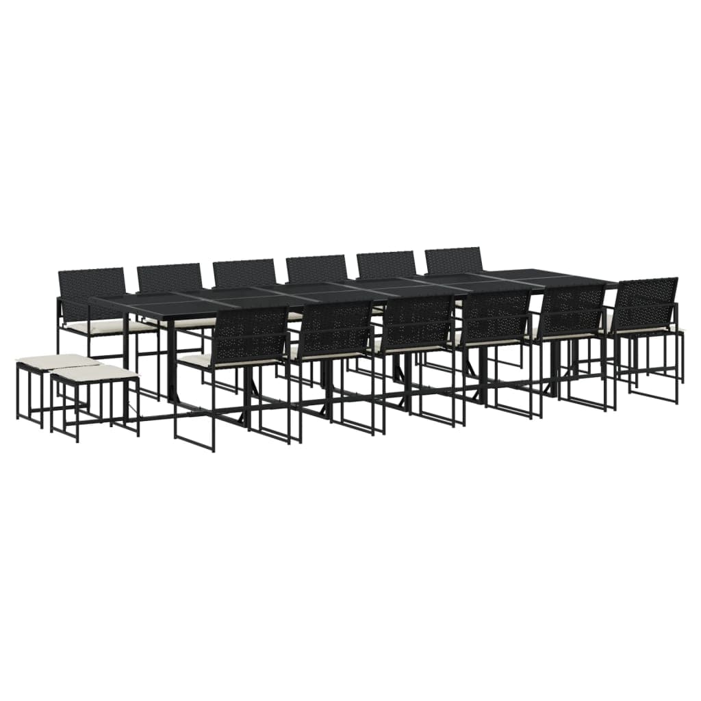 vidaXL 17 pcs conjunto de jantar p/ jardim c/ almofadões vime PE preto