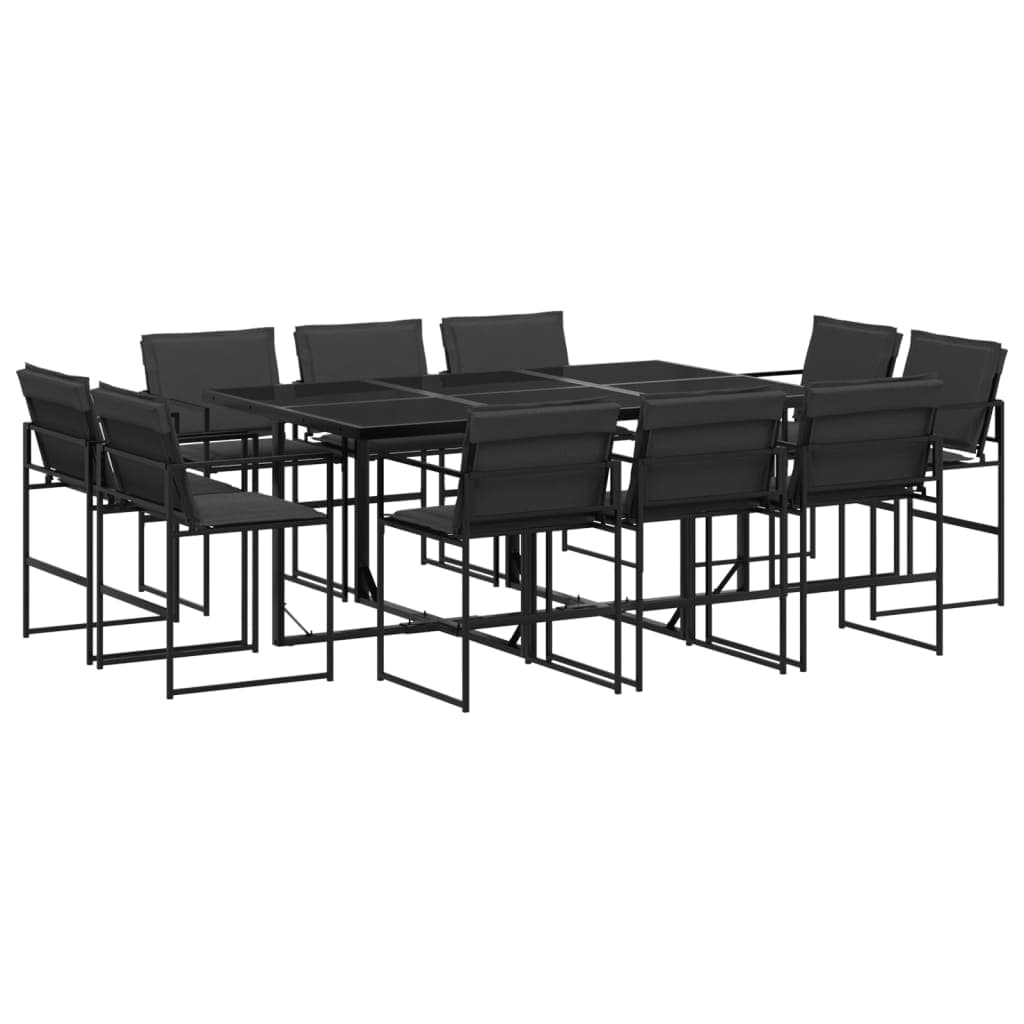 vidaXL 11 pcs conj. de jantar p/ jardim c/ almofadões textilene preto