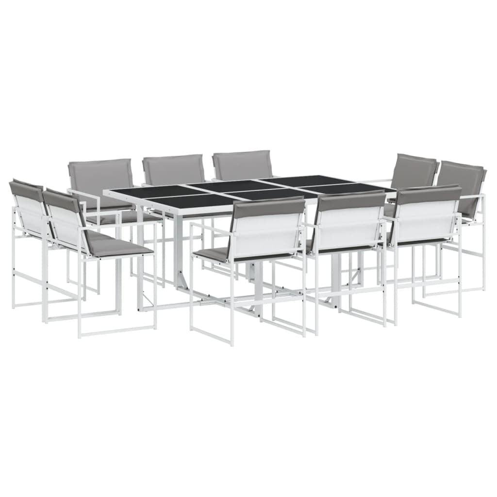vidaXL 11 pcs conj. de jantar p/ jardim c/ almofadões textilene branco