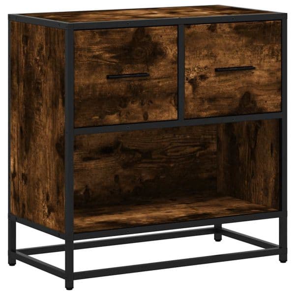 vidaXL Mesa de Cabeceira em Carvalho Fumado 60x31x60cm Madeira e Metal - 3182479046