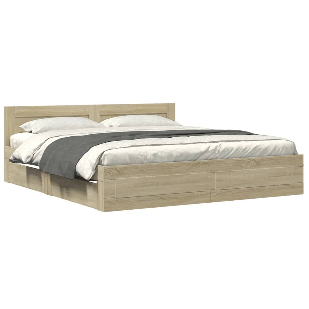 vidaXL Estrutura Cama com Cabeceira Derivados Madeira Carvalho Sonoma - 3773075919