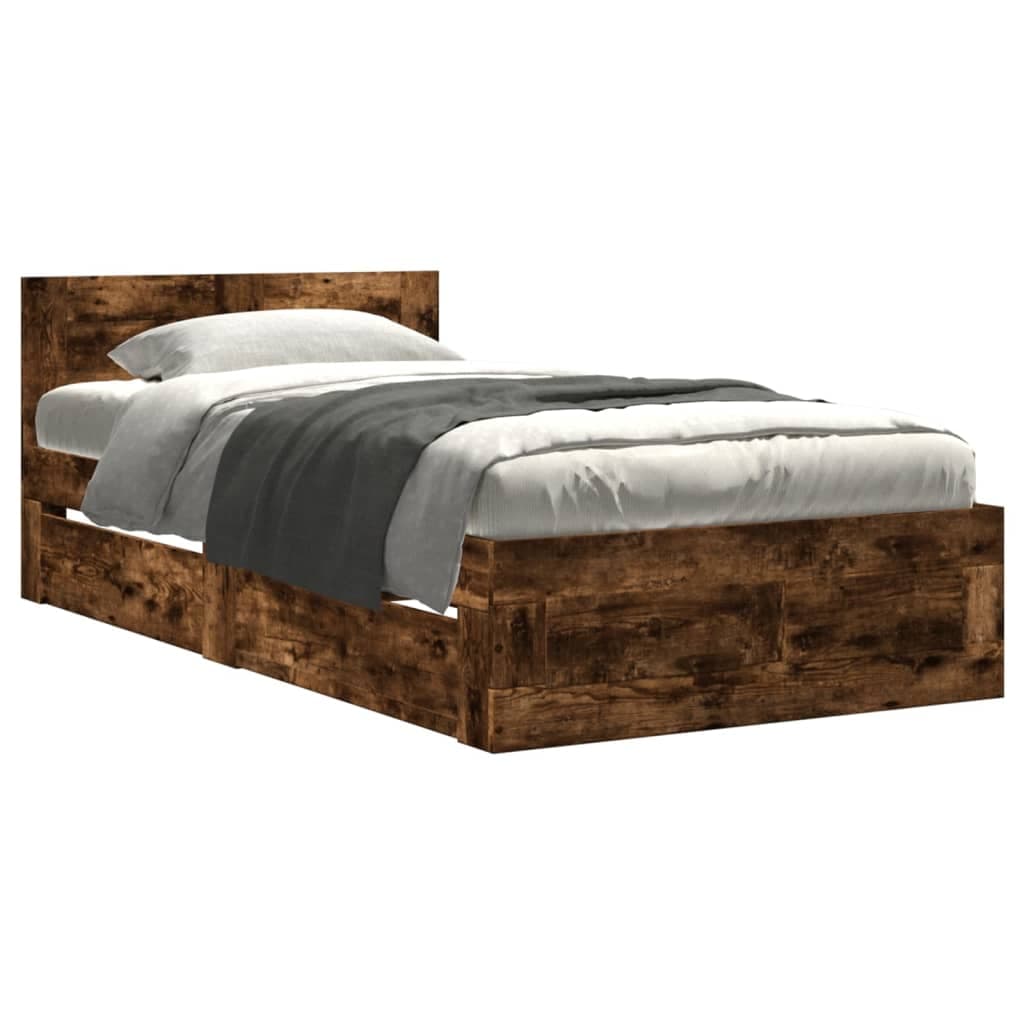 vidaXL Estrutura Cama com Cabeceira Derivados Madeira Carvalho Fumado - 1947695250