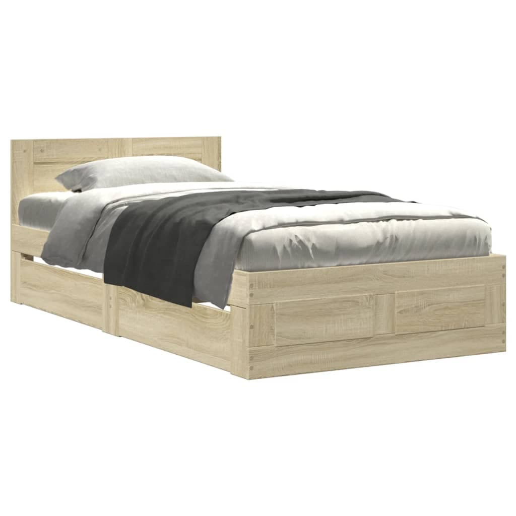 vidaXL Estrutura cama c/ cabeceira derivados madeira carvalho sonoma