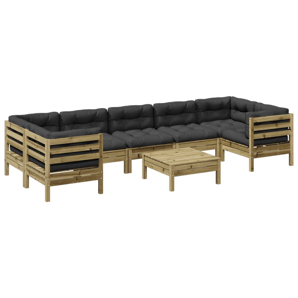 vidaXL 8 pcs conj. sofás jardim c/ almofadões madeira pinho impregnada