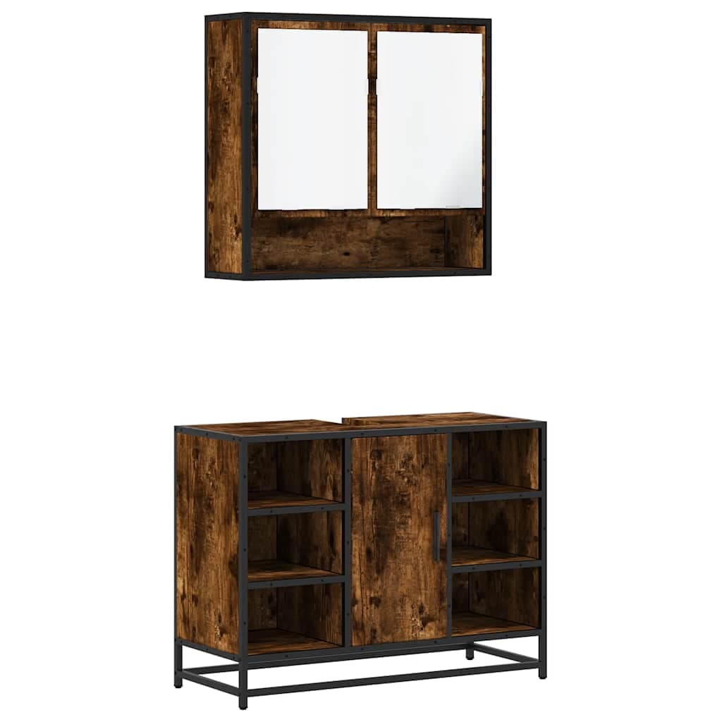 vidaXL 2 pcs conj. móveis casa de banho derivados madeira cor fumado