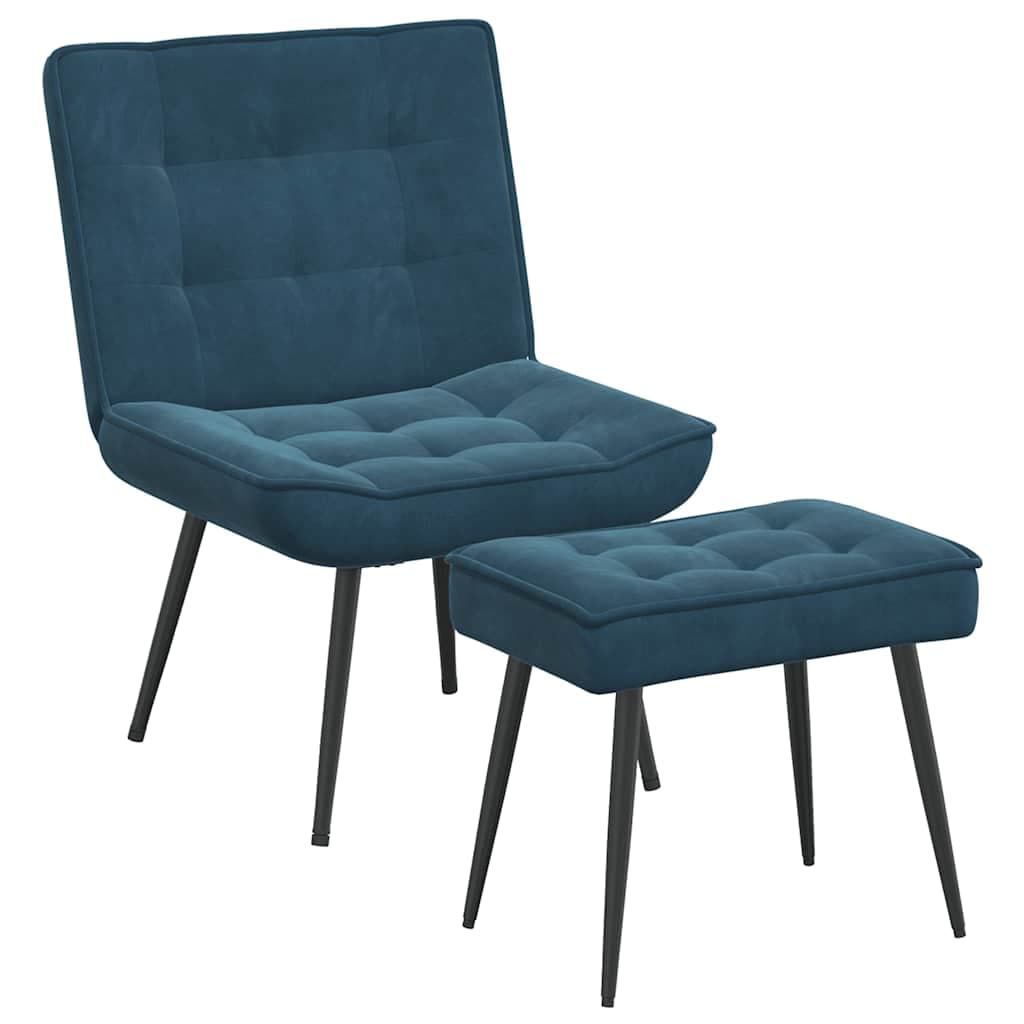 vidaXL Cadeira de descanso com banco veludo azul