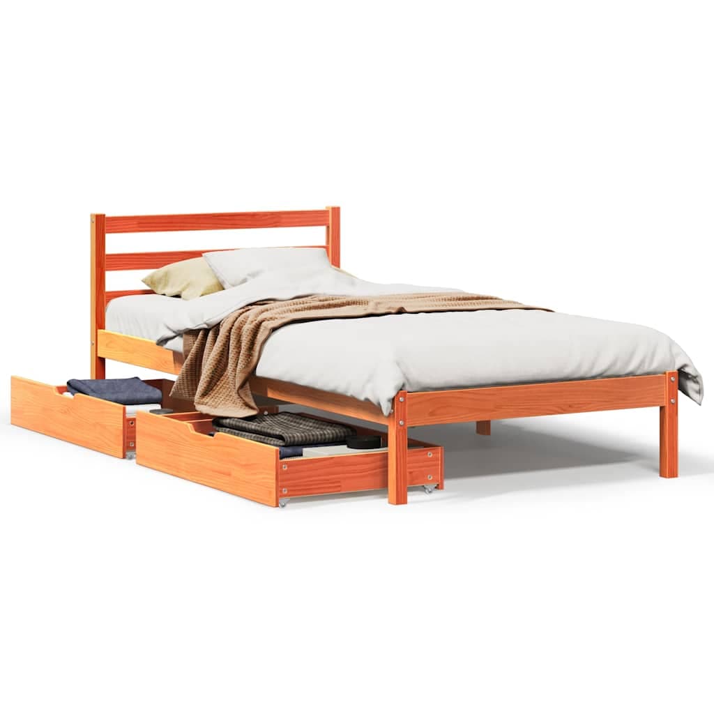 vidaXL Cama sem Colchão 90x190 cm Madeira de Pinho Maciça Castanho-mel - 1643414889
