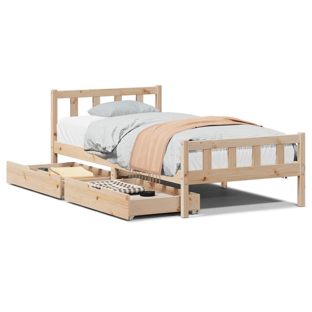 vidaXL Cama sem Colchão 90x190 cm Madeira de Pinho Maciça - 1303646899