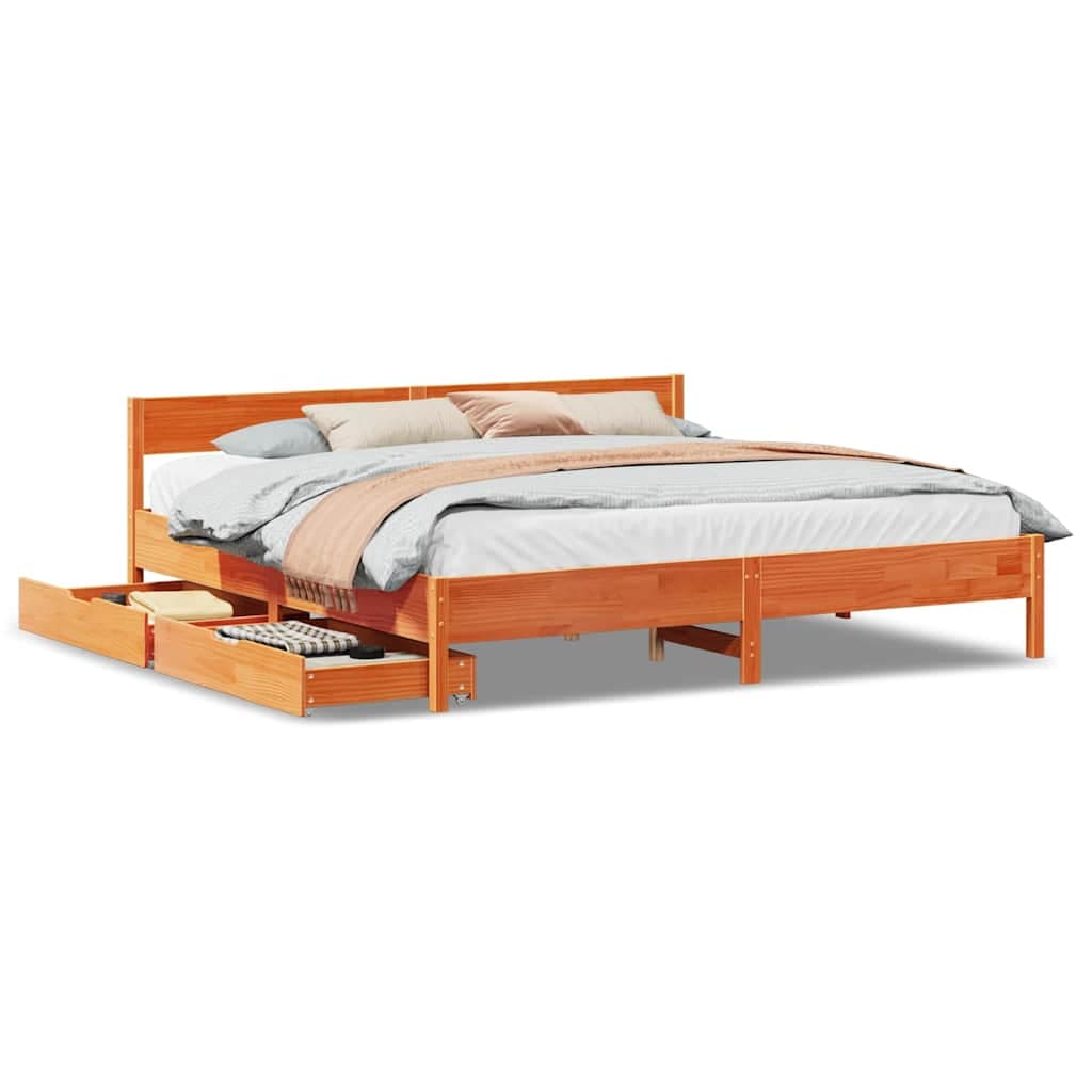 vidaXL Cama sem colchão 180x200 cm pinho maciço castanho-mel